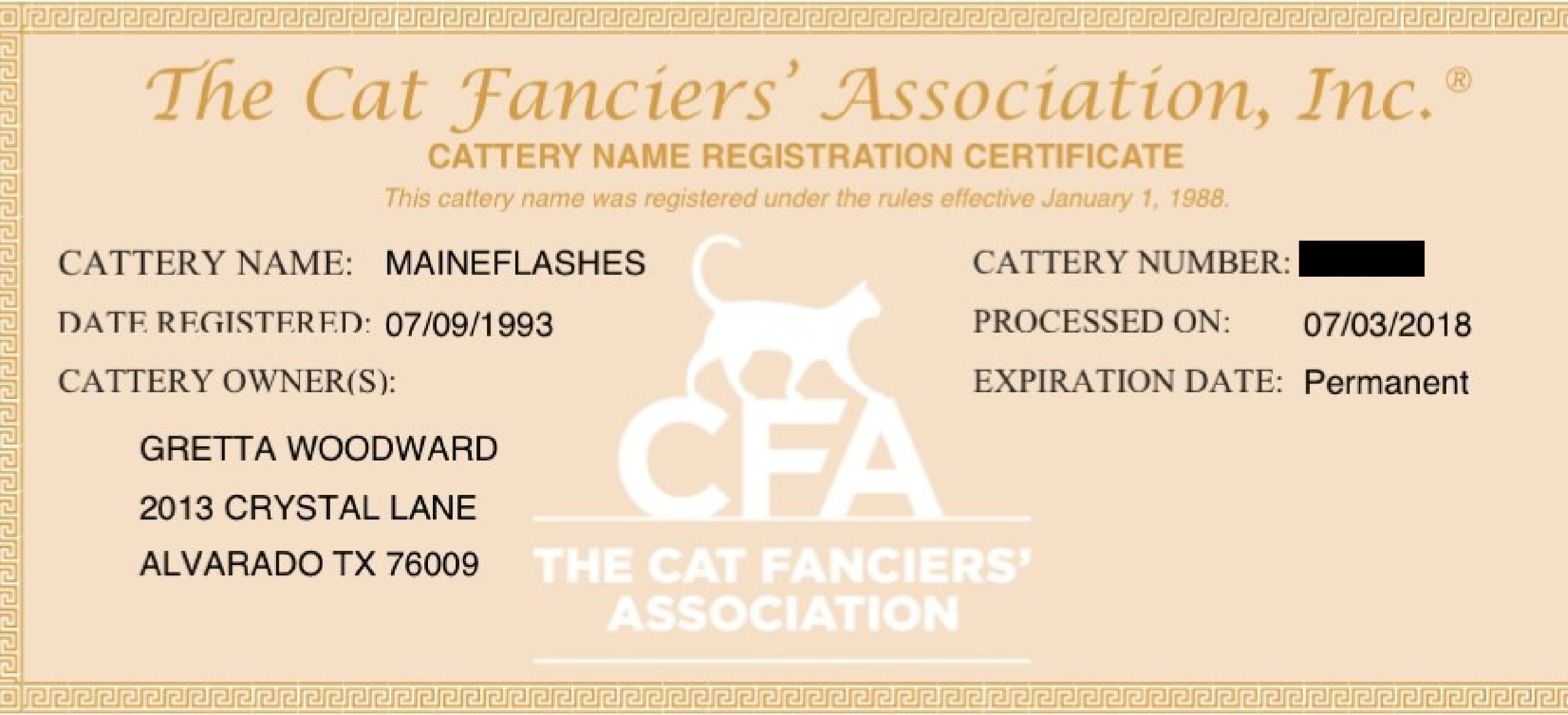 CFA Cat Registration